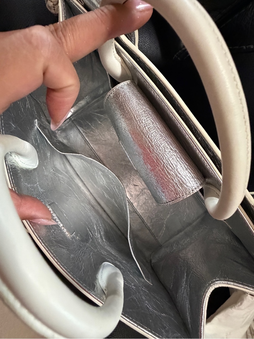 Dior Metallic Silver Crinkled Leather Satchel - Picture 6 of 8